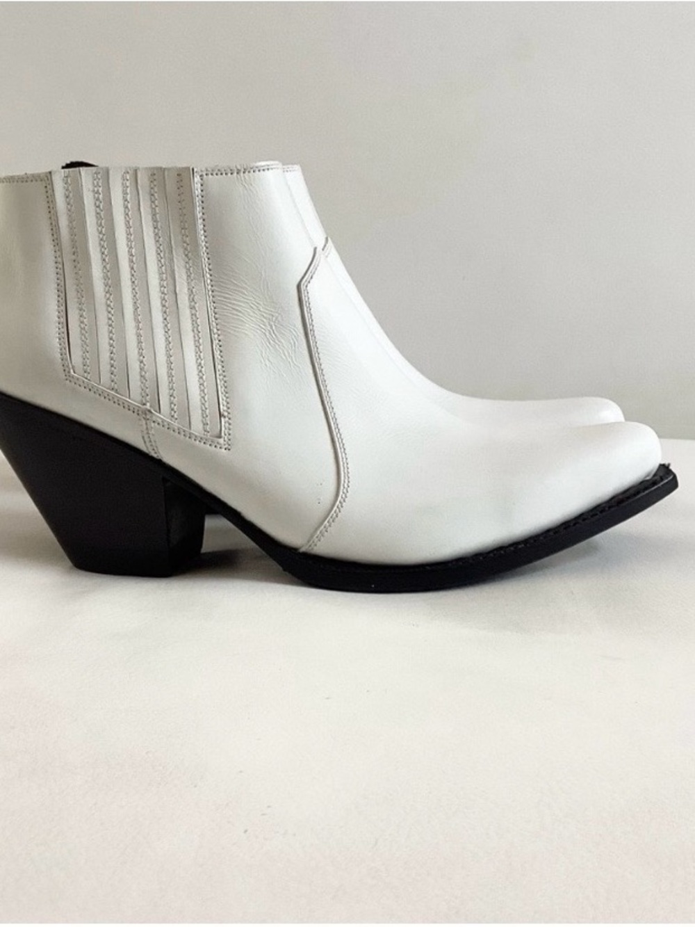 Celine White Leather Ankle Booties with Black Block Heel SZ 6/36